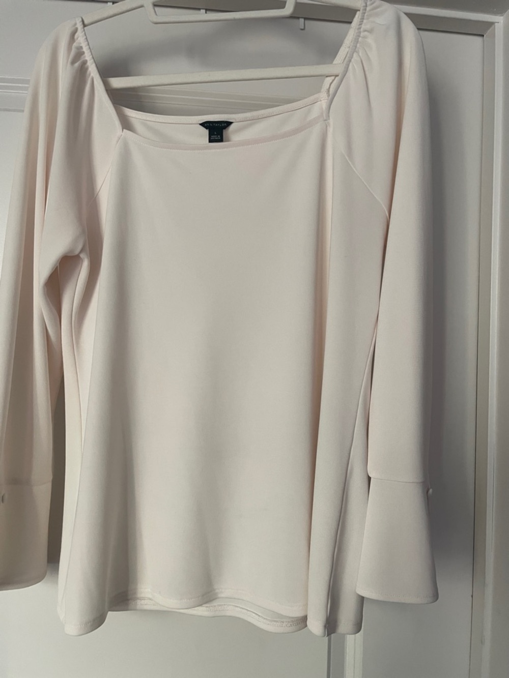 Ann Taylor Soft Cream Square Neck Long Sleeve Blouse